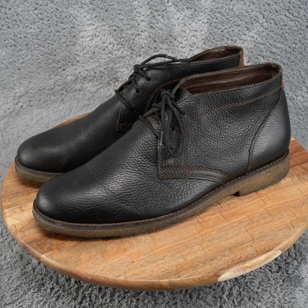 Johnston & Murphy Men's Black Pebbled Leather Crepe Sole Chukka Boots Size 11.5
